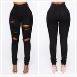 New Black Ripped Jeans For Women Fashion High Waist Denim Pencil Pants Stretch Slim Skinny Trousers XS-XL Global Drop Ship-Outfit