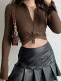 Polo Neck Long Sleeve Rib Blouse- Outfit
