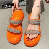 Wedge Sandals Woman Summer 2022 Chunky Platform Women Leather Slippers Thick Sole Gladiator Shoes for Women Flip