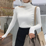 Knitted Women high neck Sweater Sexy Off Shoulder Pullovers Turtleneck Autumn Winter Basic Women Sweaters Slim Fit