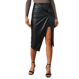 Zingj Autumn And Winter New Open Fork In The Long Sexy Hot Girl Bag Buttock Leather Skirt