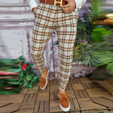Spring Fashion Gentleman Office Long Pants Autumn Streetwear Casual Trousers For Male Vintage Plaid Print Men's Pants