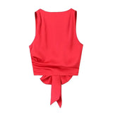 Black Crop Top Women Satin Backless Top Female Y2k Streetwear Sexy Tops Woman Fashion Tied Sleeveless Tank Tops For