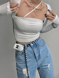Grunge T-shirt Women Long Sleeve Skinny Fake Two Pieces Tops Black Crop Top Y2k Vintage Tops Korean Style Tshits