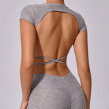 Zingj Back Sports Short Sleeves Removable Chest Cushion Cross Back Clothes Can Wear Fitness Yoga Short Sleeves Women-Outfit