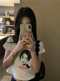 Summer T-shirt Women Short Sleeve Graphic Tees Women Korean Style Crop Top Grunge Vintage T Shirt Streetwear Tee
