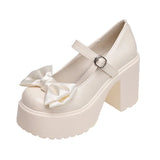 New Mary Jane Women's Shoes Thick Heel Platform Uniform Single Shoes High Heels Women's Bow Retro Small Leather