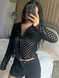 Transparent Sexy Casual Cardigan Tshirts Women Long Sleeves Buttons Tops Turn-down Neck Chic Fashion Outfits