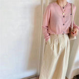 Women's Cashmere Cardigan Autumn Korean Small Spaceship Embroidered O Neck Light See Through Thin Button Sweater