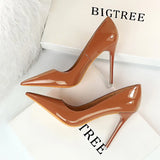Zingj Fashion Simple Thin Heel Ultra High Heel Lacquer Leather Shallow Mouth Pointed Sexy Nightclub Show Thin Women's Single