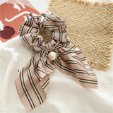 Chiffon Bowknot Silk Hair Scrunchies Women Pearl Ponytail Holder Hair Tie Hair Rope Rubber Bands Headwear Hair