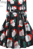 Print Vintage Dress Christmas Dress Women Winter Elegant Party Dresses Petal Sleeve Casual Midi