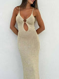 Knit Cut-Out Strappy O-Neck Midi Dress- Outfit