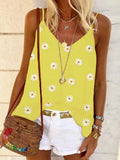 2021 Summer New Fashion Sexy Spaghetti Straps Women's T Shirt Casual Loose Solid Daisy Print Ladies Sling T Shirts