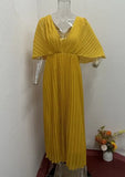 Zingj New Fall 2023 Solid Color V-Neck Bat Sleeve High-Waisted Dress-Outfit