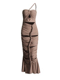 Temperament Slimming Dress 2025 Summer New Fashion Design Folding Long Dress