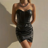 Zingj Women's Wear 2024 New Fashion Design With Chest Sexy Hip PU Dress Female Nightclub Dress
