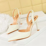 Zingj Simple Summer High Heels Shallow Pointed Hollow Back Empty Tripping Strip A Word Sandal High