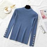 autumn winter women thick sweater pullovers long sleeve button o-neck chic Sweater Female Slim knit top soft jumper