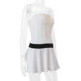 White Tube V-neck Contrast Pleated Mini Dress- Outfit