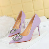 Zingj Fashion Banquet High-Heeled Shoes Women's Shoes Fine Heel Ultra High Heel Shallow Mouth Pointed Water Diamond Buckle Single Shoes