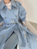 Spring Autumn Casual Women LongTrench Coat Double Breasted With Belt Loose Coat Office Lady Fashion