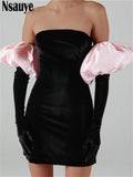 Long Puff Sleeve Off Shoulder Autumn Winter Elegant Evening Party White Black Mini Dress Sexy Women Kawaii