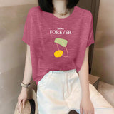 Shoulder Short-Sleeved T-Shirt Lady Loose Summer New Bamboo Festival Cotton Age-Red-Down Shirt Fashion Casual