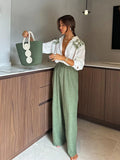 Coconut Tree Printed White Shirt Women Fashion Loose Lapel V Neck Long Sleeve Blouse 2024 New Office Lady Commuting