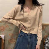 Zingj With Long-Sleeved Sweater Female 2024 New Korean Version Gentle Wind Short White Cardigan V-Neck Jacket-Outfit