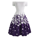 Women Butterfly Print 50s Vintage Formal Dresses Slash Neck Elegant A-Line Summer Party Casual Swing Retro Sexy