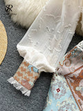 Splice Lace Embroidery Women Dress Summer 2023 Temperament Elegant Zipper Long Sleeves Ladies A Line Slim Chic