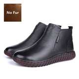 Vintage Handmade Genuine Leather Women Ankle Boots Casual Snow Boots Winter Ladies Flat Shoes Zip Rubber Botines