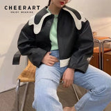 Desinger Faux Leather Jacket Women Black Fall Coat Brown PU Cropped Bomber Jacket High Fashion Autumn