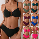 2025 New Solid Color Sexy Bikini Wrinkled Air Split Body Swimsuit Suit