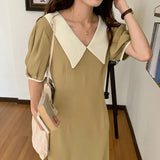 Harajuku Summer Short Sleeve Midi Holiday Chic A-line Popular Loose Lapel Retro Fashion