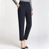 Women Large Size Simple High Waist Leisure Long Trousers Korean Style Straight Womens Pocket All-match Female Office