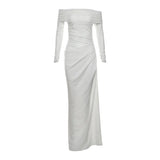 2025 New Women's Temperament Sexy Shoulder Mesh Perspective Long Dress Dress