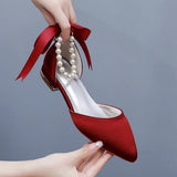 Cm Flat Tip Hollow Sandals Low Heel White Ribbon Wedding