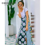Designer Summer Long Spaghetti Strap Dress Women Vacation Floral Print A Line Midi Casual Dress Holiday