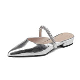 Small Fragrant Wind Pointed Low With Muller Baotou Half Drag Female Wear A Word With Diamond Silver Flat Cool