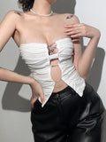 Y2K Sexy Clubwear Pearl Chain Trim Cut Out Tube Top 2000s Fashion Backless Folds Strapless Crop Tops Women Party