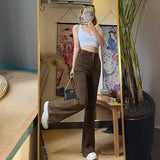 Flare Jeans High Waist Slimming Retro Loose Wide-Legged 2022 Spring New Belt Large Size Brown Denim