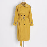 Temperament Commuting Contour Thin Coat 2025 New Collar Double Buckle Belt Design Long Wind