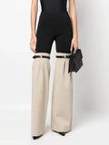 Fashion Autumn 2025 New High Waist Elastic Elastic Stitching Suit Pants Horn Show Thin Casual Pants