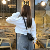 Solid Color Street Sweatshirt Casual Hoodie Cropped Top Women's O-Neck Pullover Long Sleeve Irregular Short Loose