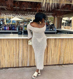 Knit Off-Shoulder Long Sleeve Maxi Dress-Outfit