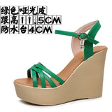 Super High Slope And 12Cm Fashion Cross With Small Size Women's Shoes One-Word Thick-Bottomed Waterproof Toe Women's