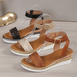 Size Sandals Women 23 Summer New Thick Soles Round Head Buckle Leisure Fashion Slope Heel Beach