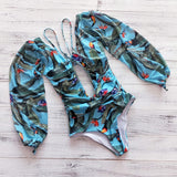 One Piece Swimsuit Female 2021 Long Sleeve Swimwear Women Plus Size Bathing Suit Print Bandage Summer Bathers
